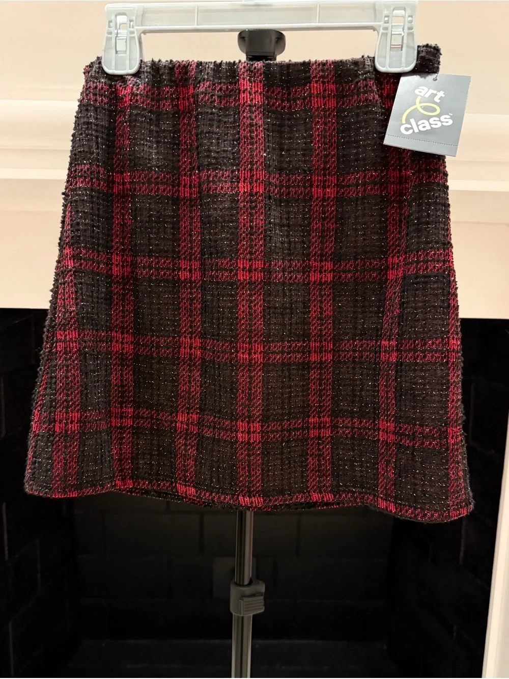 art class Black and Red Plaid Tweed Skirt- Girls 10-12